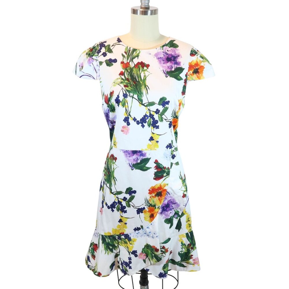 ALICE + OLIVIA Kirby Wildflower Flounce Ruffle Hem Sheath Dress Size 8 Fits 4/6